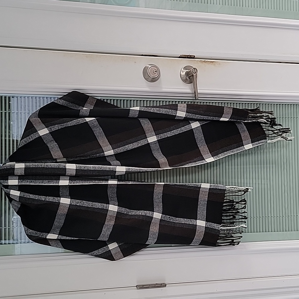 Black, White & Brown 100% Cashmere Made In Scotland Scarf 70 in Long